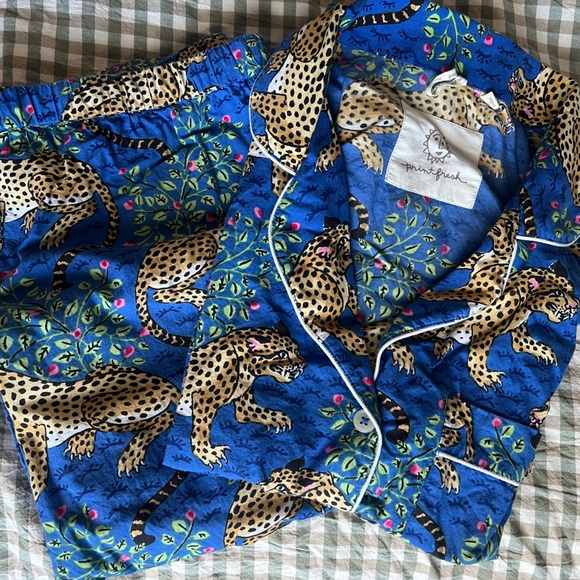 Print Fresh Bagheera Cat Short Sleep Top & Long Pants Set - Sapphire Blue Medium - Picture 4 of 4